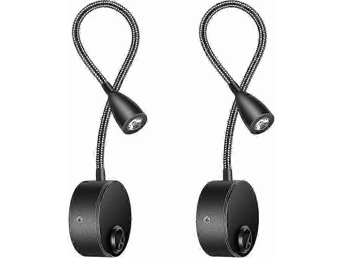 Juego de 2 apliques de pared para mesita de noche, lámparas de lectura LED con brazo flexible de 3 W, luz blanca cálida de 3000 K, Nostalgia88 (negro)