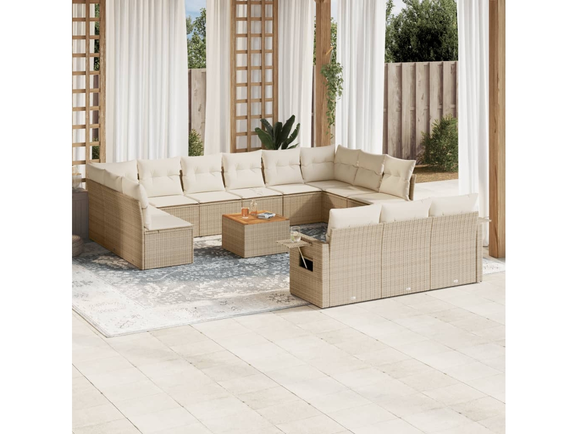 Conjunto de 14 sofás de jardín con cojines de mimbre beige de DKD Home Decor