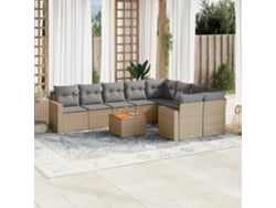 Conjunto de sofá de jardín de 10 piezas con cojines, mimbre beige mixto, DKD Home Decor