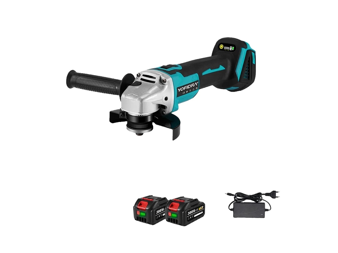 Amoladora angular Yofidra, motor sin escobillas, disco de 125 mm de diámetro, 2 baterías OEM