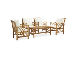 Conjunto 5 Peças Garden Lounge Con Almofadões Acácia Maciça Dkd Home Decor