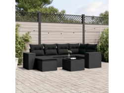Conjunto de sofá de jardín de 7 piezas con cojines de mimbre negro de DKD Home Decor