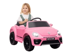 Coche eléctrico infantil Volkswagen Beetle con batería de 12 V, faros, claxon y música, 97 x 56,5 x 46 cm, rosa, ZENCORE SERVICES