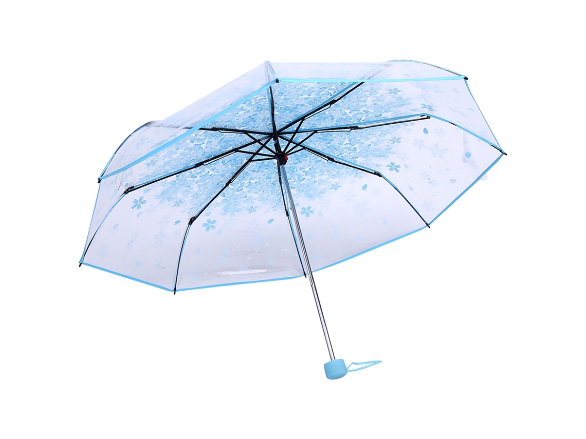 Paraguas Plegable Transparente Compacto Moda Princesa Cerezo Azul