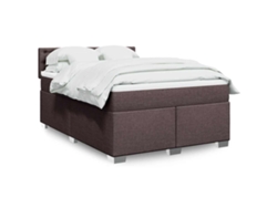 Cama Box Spring Con Colchón Tela Marrón Oscuro 140x190 Cm