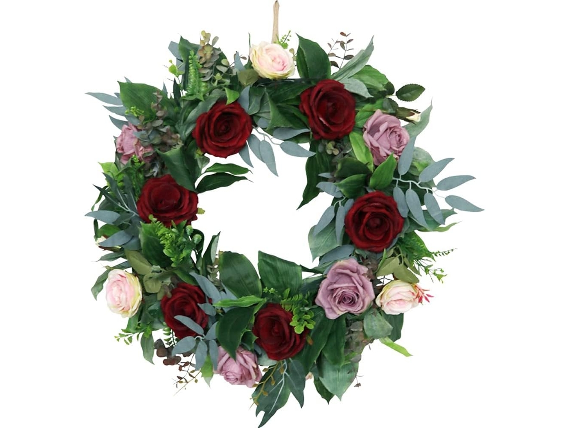 Guirnalda de rosas artificiales, guirnalda de verano para puerta de entrada, ventana o pared, decoración Gokoco