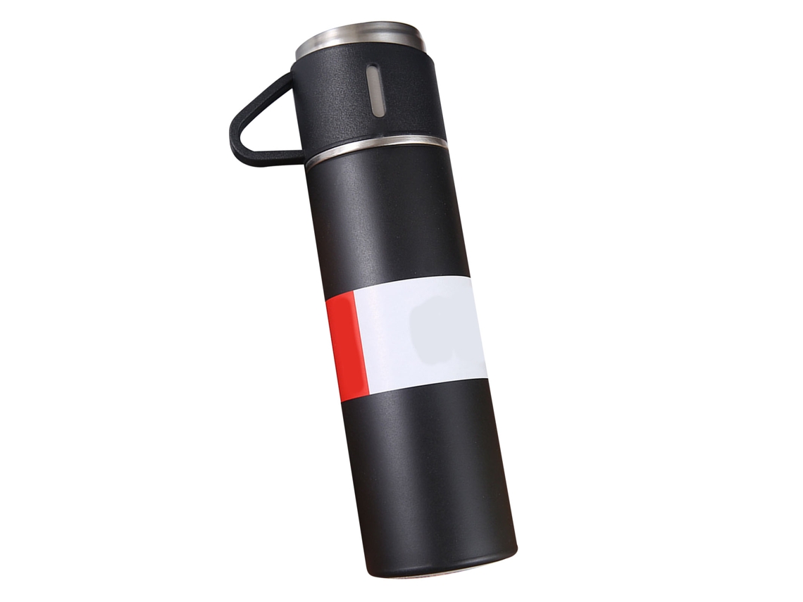 Juego De Botellas Térmicas De Acero Inoxidable De 500 Ml Con 3 Tapas Para Viajes Al Aire Libre - Negro