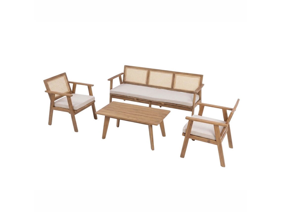 Muebles de jardín de 5 plazas en madera de acacia y ratán CONCEPT U