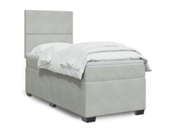 Cama Box Spring Con Colchón Terciopelo Gris Claro 80x200 Cm