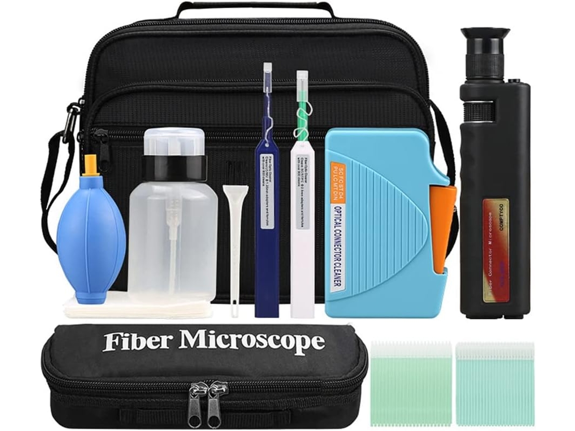 Kit De Limpieza De Fibra Óptica De 12 Piezas Con Casete Y Lupa Para Conectores Lc.