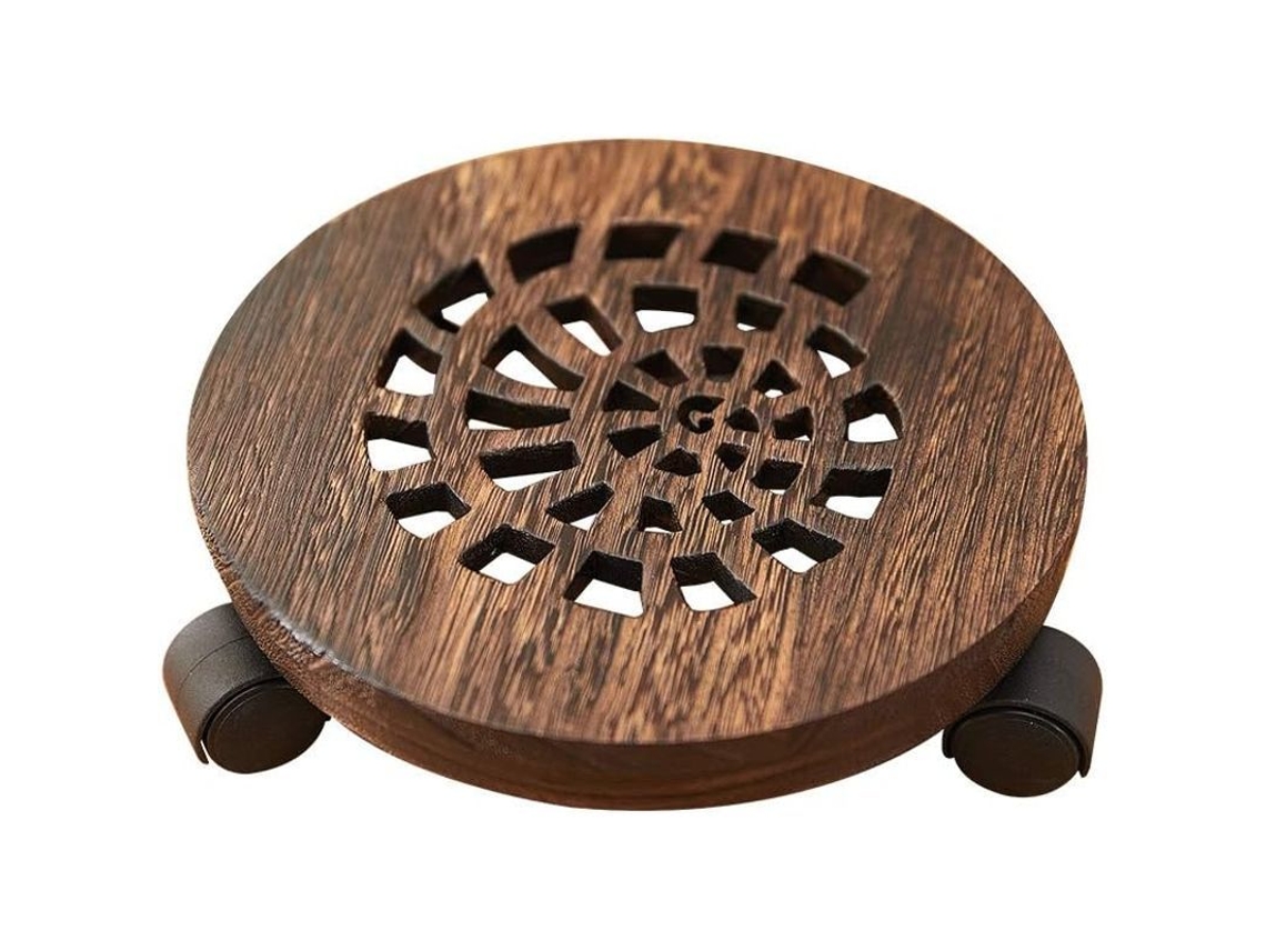 2026 - Carro de madera resistente para macetas con ruedas giratorias, soporte móvil para plantas.