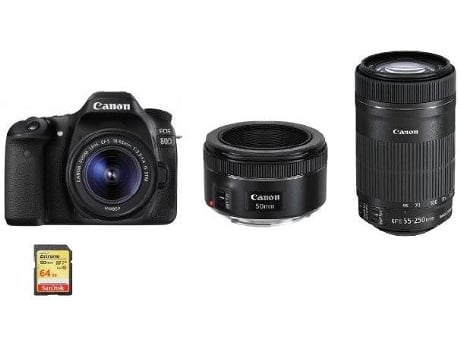 Cámara Reflex CANON EOS 80D + Objectivo EF-S 18-55MM F3.5-5.6 IS STM + Objectivo EF-S 55-250MM F4-5.6 IS STM + Objectivo EF 50MM F1.8 STM + Tarjeta...