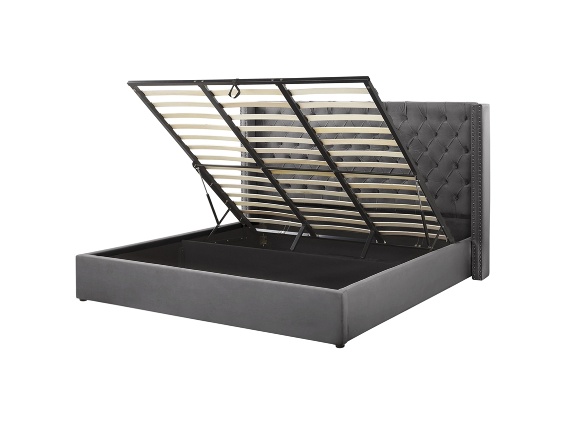 Cama con almacenaje BELIANI Lubbon de Terciopelo Gris 210x217x144