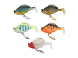 Mali 5 piezas de señuelos blandos para pesca de lubina 18g 8cm con cola de pala y spinner, kit de cebo artificial realista