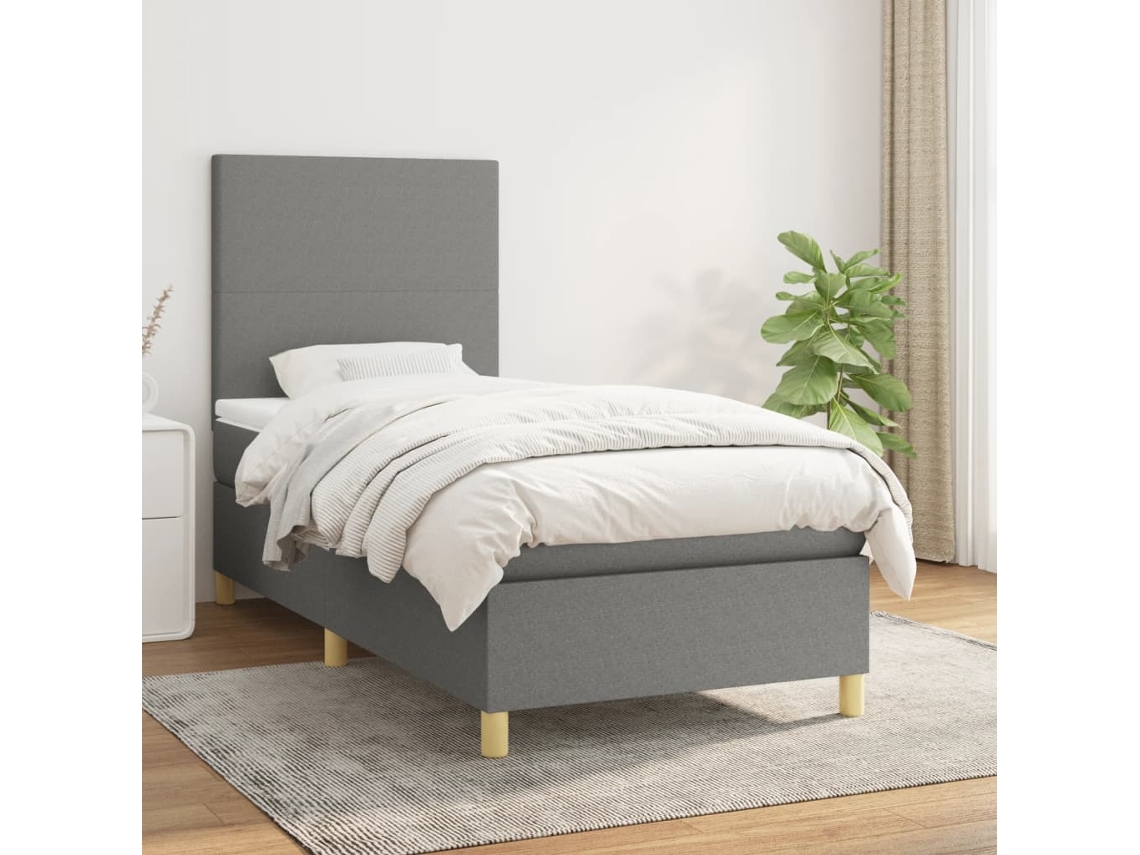 Cama Box Spring Con Colchón Tela Gris Oscuro 80x200 Cm