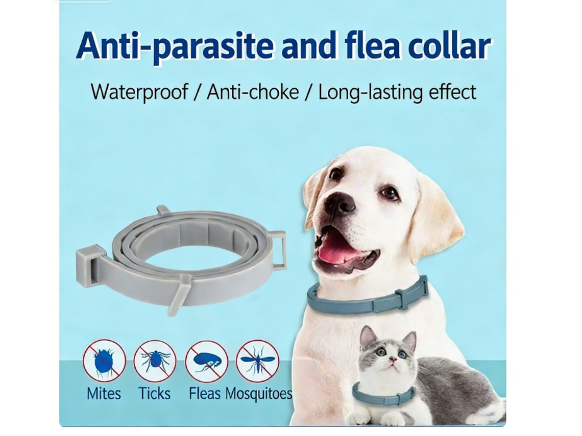 Collar repelente de insectos de 39 cm para mascotas, repelente continuo de pulgas, ajustable - Gris