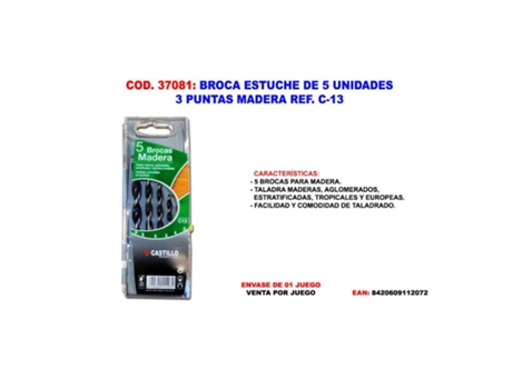 Broca estuche 5 und. c-13 3 puntas madera