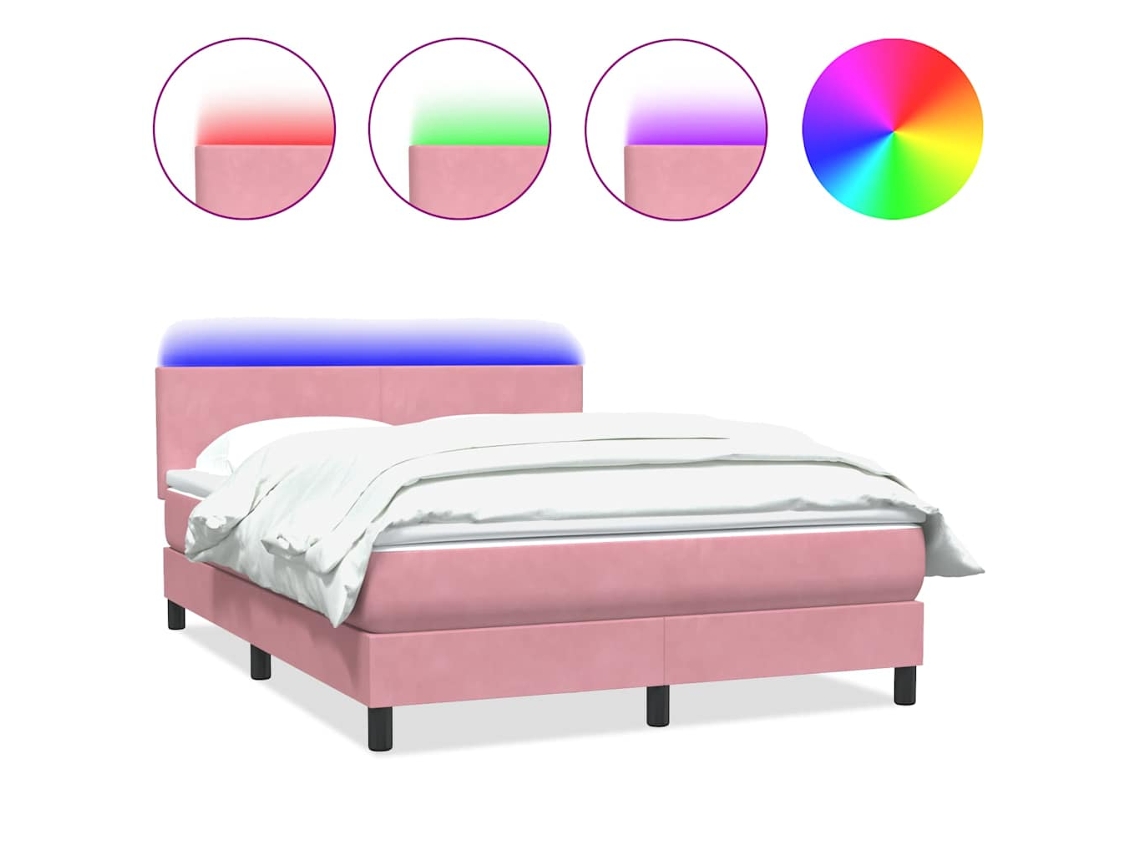 Maison Exclusive - Cama Box Spring Con Colchón Y Led Terciopelo Rosa 160x210 Cm