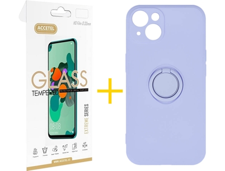 Carcasa + 1 Protector de Vidrio iPhone 13 ACCETEL Gel O-Ring Lila