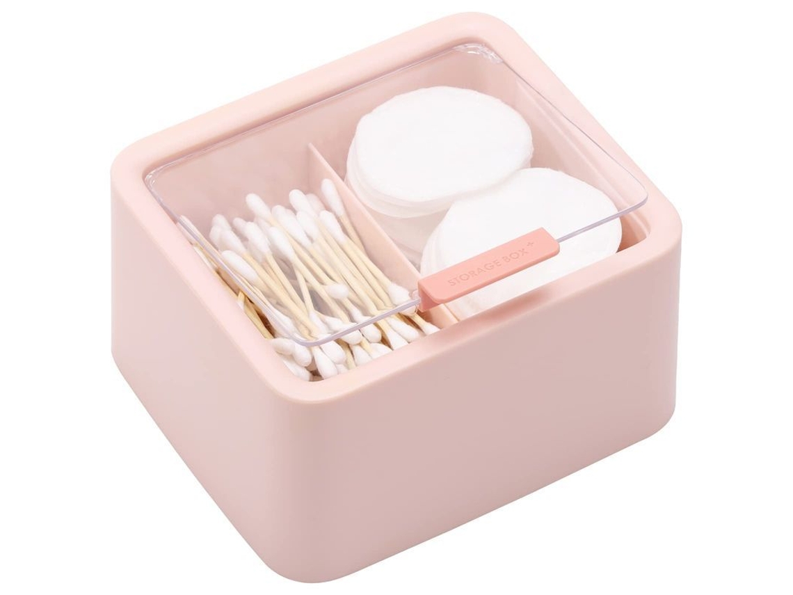 2026-dispensador De Cotonetes Con 2 Compartimentos Organizador De Baño Tarro De Plástico Rosa 5.7x5x3.2 Pulgadas