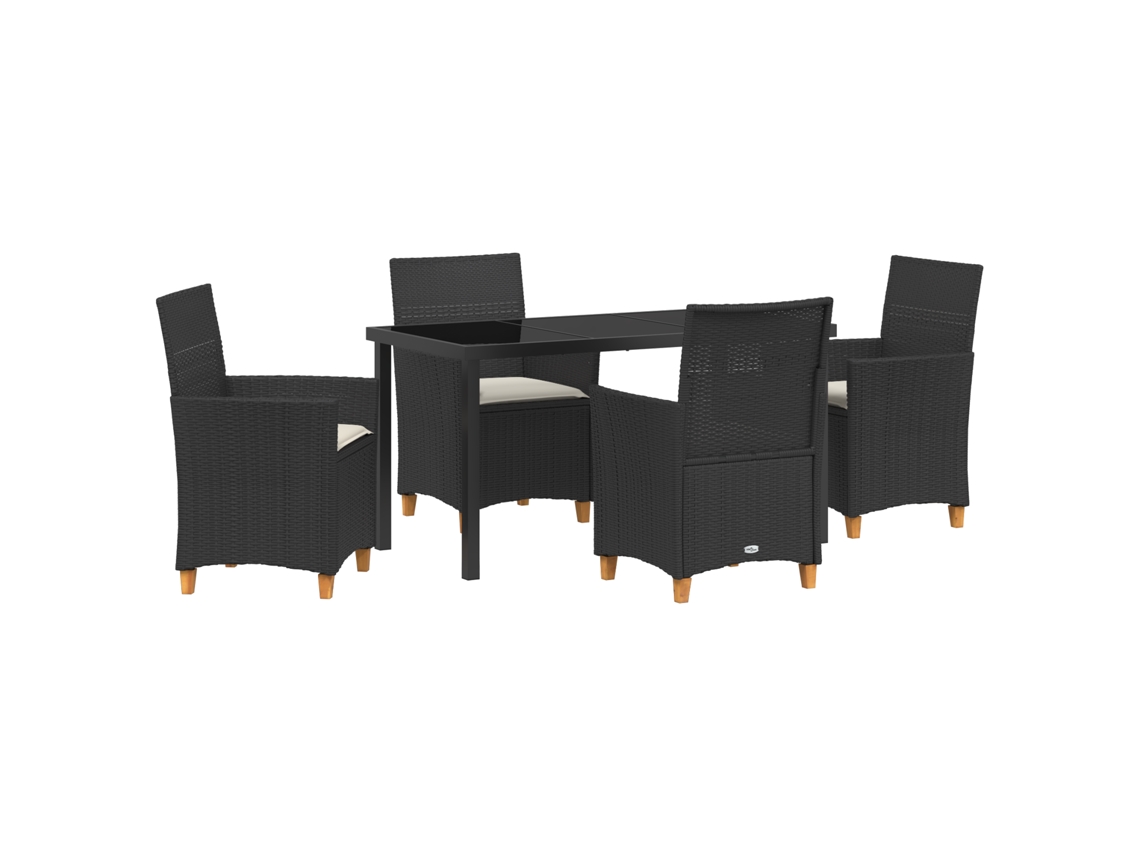 Conjunto de comedor de jardín Vidaxl de 5 piezas con cojines de ratán negro