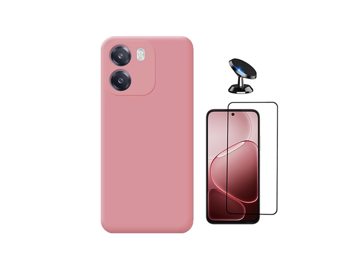 Kit Vidro Temperado Capa Silicone Líquido Suporte Magnético Phonecare Para Oppo A6 - Rosa