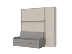 Cama Abatible Francesa Vertical Versia Sofà 140 Con Sofá, Estante Y Armario De 1 Puerta A La Derecha Clay