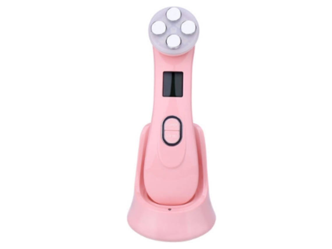 Dispositivo de belleza ultrasónico antiarrugas LED 5 en 1 con masajeador antienvejecimiento - Rosa - Yunzii