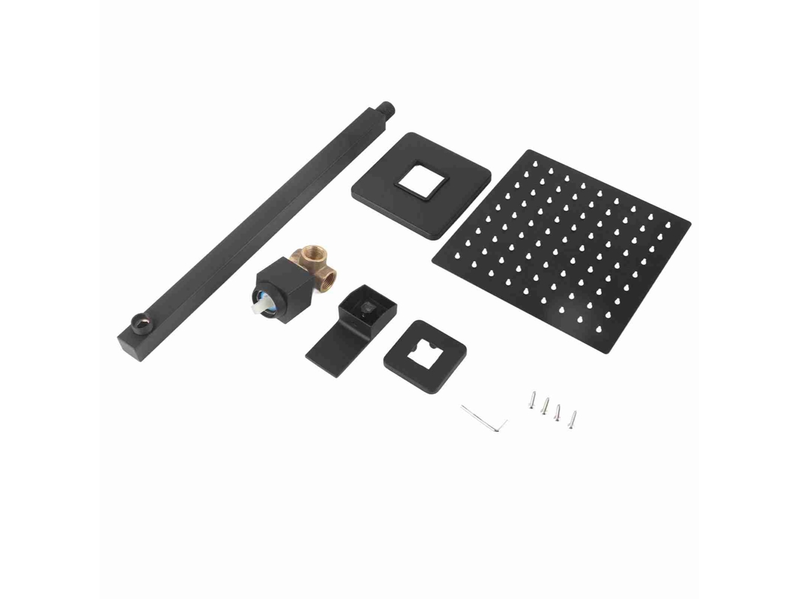 Kit De Ducha Cuadrado De Pared Con Manija Única Y Cabezal De Ducha Tipo Cascada Negro Para Baño.