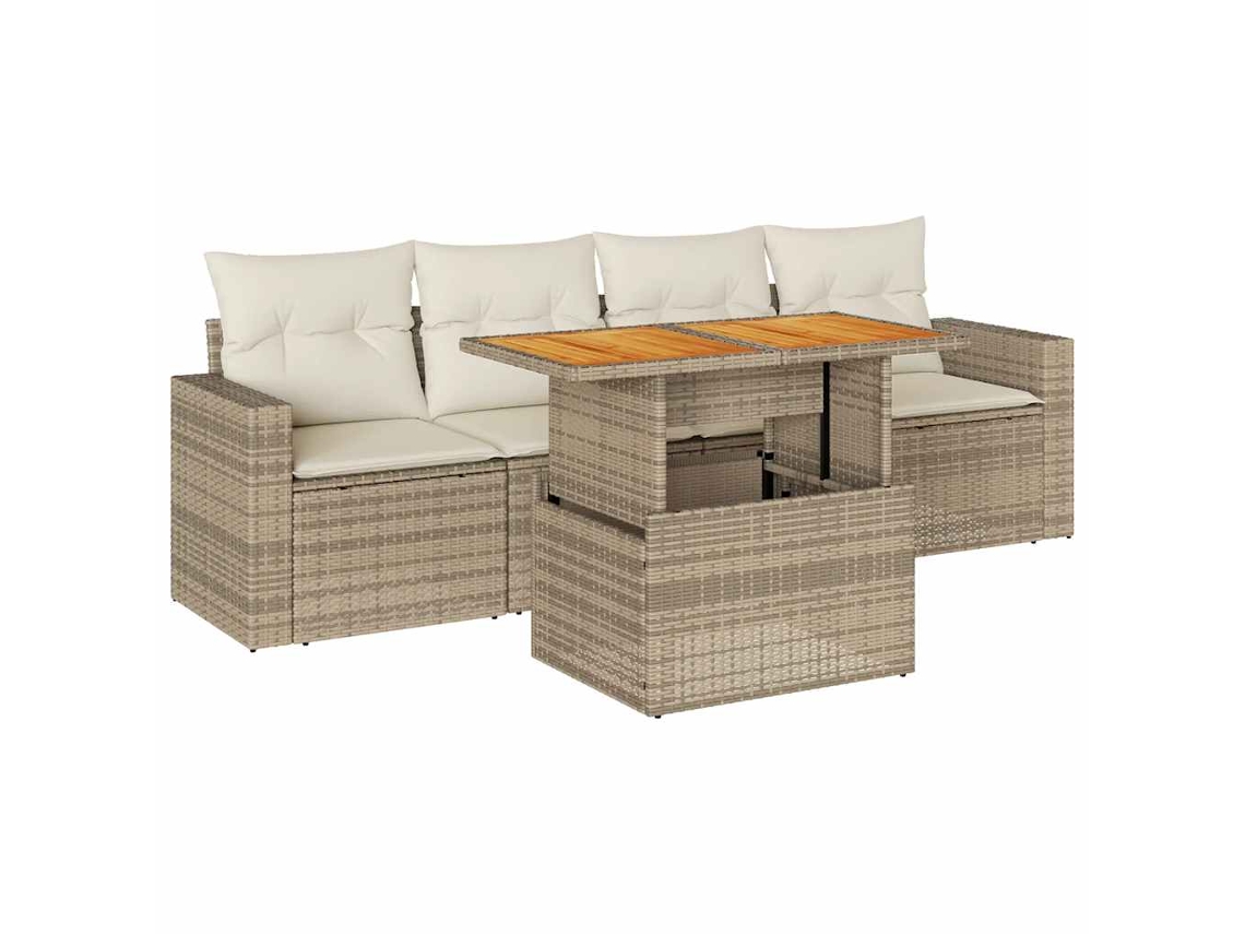 Conjunto 5 de sofás jardín con cojines VIDAXL ratán sintético beige