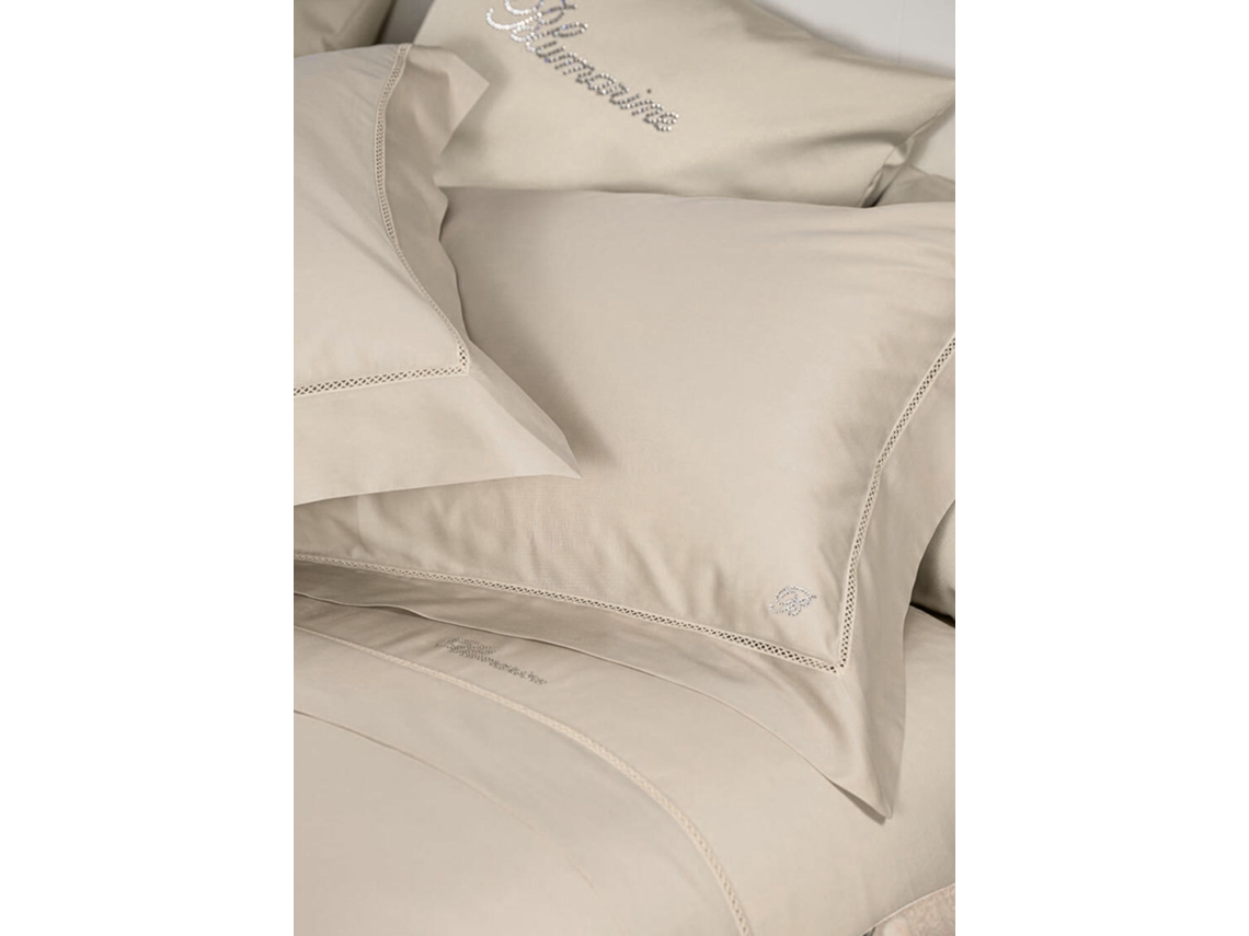 Set Copripiumino Letto Matrimoniale Alla Francese 240x220 Cm Blumarine Azul Notte – Raso Di Algodón Burro