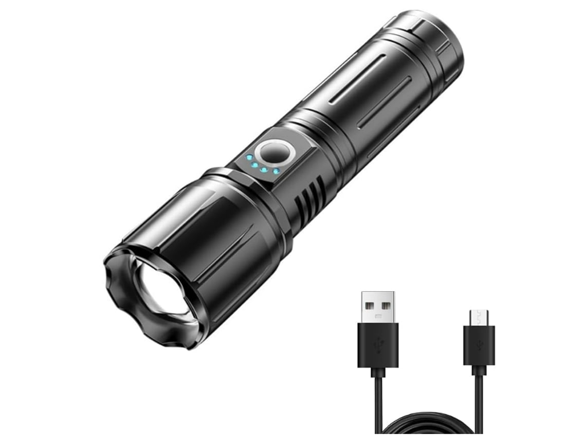 Linterna portátil Yunzii B08 con zoom, 1500 lúmenes, recargable, resistente al agua, color negro