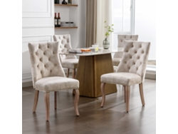 Silla De Comedor De 4 Patas, Terciopelo Beige Claro, Capitoné, 4 Piezas.