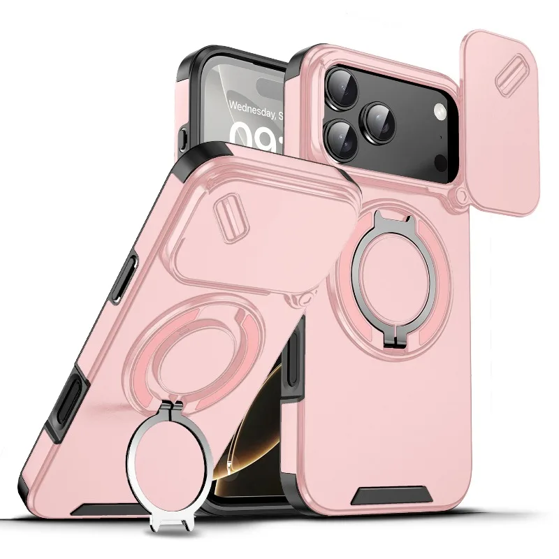 (iphone 17, Rosa) Funda Magnética Para Iphone, Diseño Deslizante, Resistente A Golpes Y Caídas.