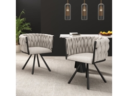 Juego De 2 Sillas Giratorias De Lino Con Reposabrazos - Patas De Metal Negro - Beige