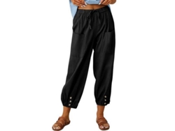 2026-pantalones Harem De Lino Sueltos Con Bolsillos Para Mujer Verano Bajo De Linterna Xl Negro