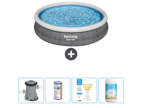 Piscina hinchable redonda Fast Set BESTWAY - Estampado ratán - 366 x 76 cm - Bomba incluida Filtrar - Tiras de prueba - Cloro
