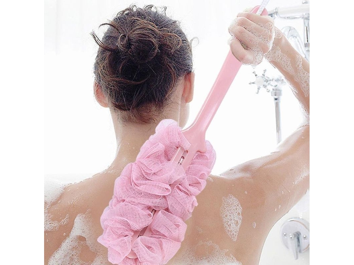 Dan26-escobilla De Baño Con Mango Largo Esponja Red Soft Para Espalda Y Pies Colgable Rosa
