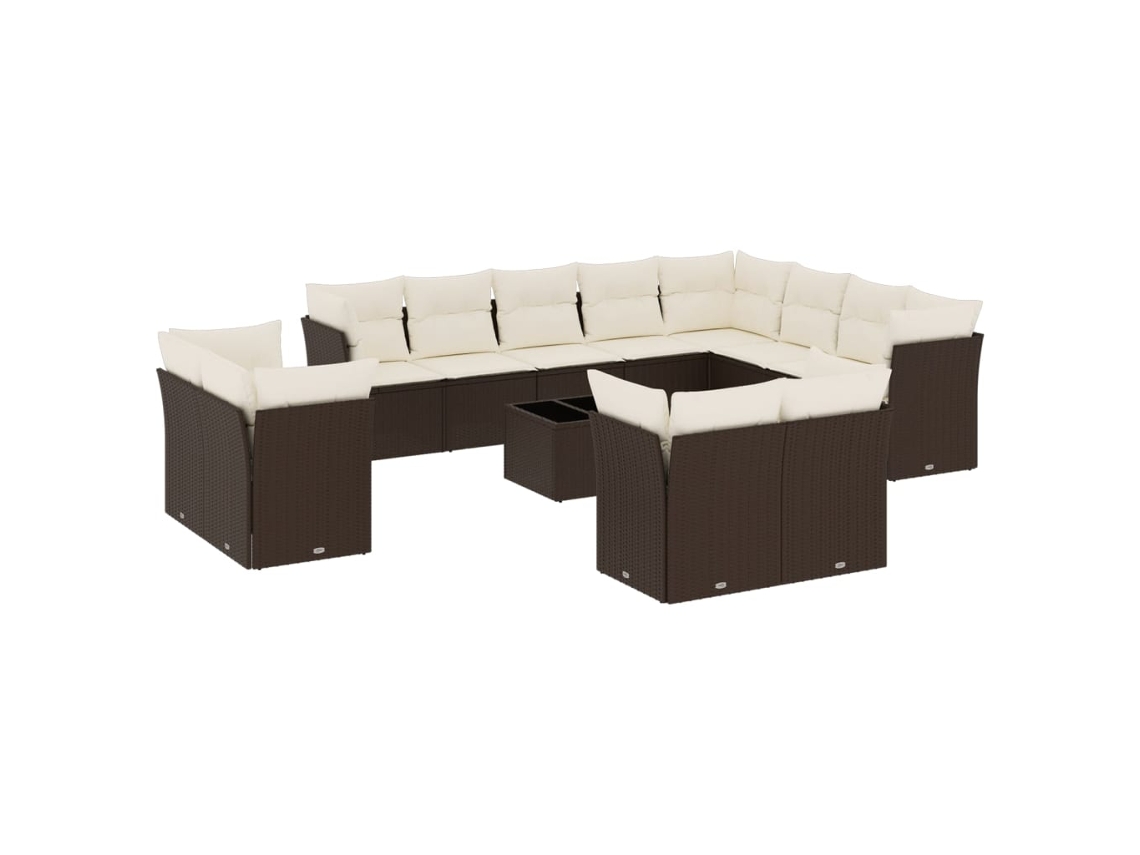 Conjunto de 13 sofás de jardín con cojines, mimbre, patas marrones, MAISON EXCLUSIVE (90x200 cm)