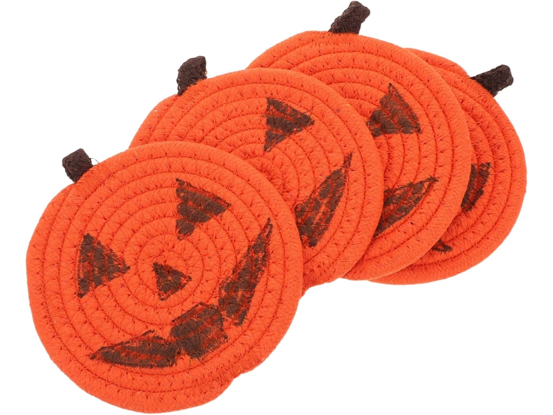 Juego 4 Posavasos Algodón Trenzado Forma Calabaza, Aislantes Resistentes Calor, Manteles
