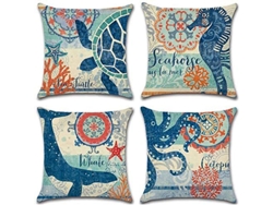 Juego De 4 Fundas De Almohada Con Temática Oceánica, Estilo Marino Decorativo