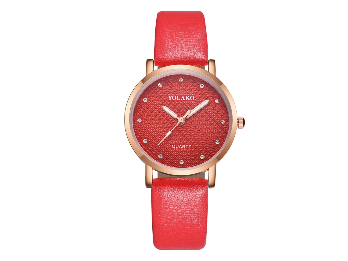Reloj De Pulsera De Cuarzo De Aleación Con Diamantes De Imitación Para Mujer Yolako Con Correa De Pu Roja