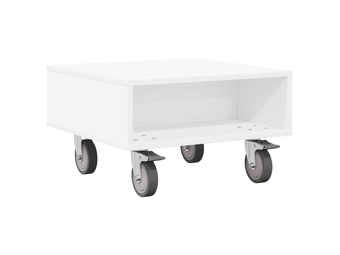 Mesa de comedor | Mesa auxiliar con ruedas, blanca, 50,5 x 50 x 30 cm