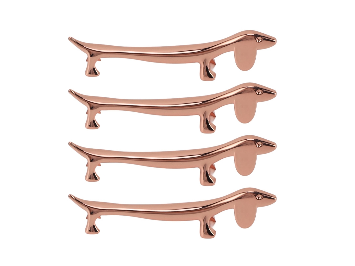 4 Soportes Reutilizables De Aleación De Zinc Cromado Para Palillos, Para Cuchara Y Tenedor, Diseño De Perro En Oro Rosa.