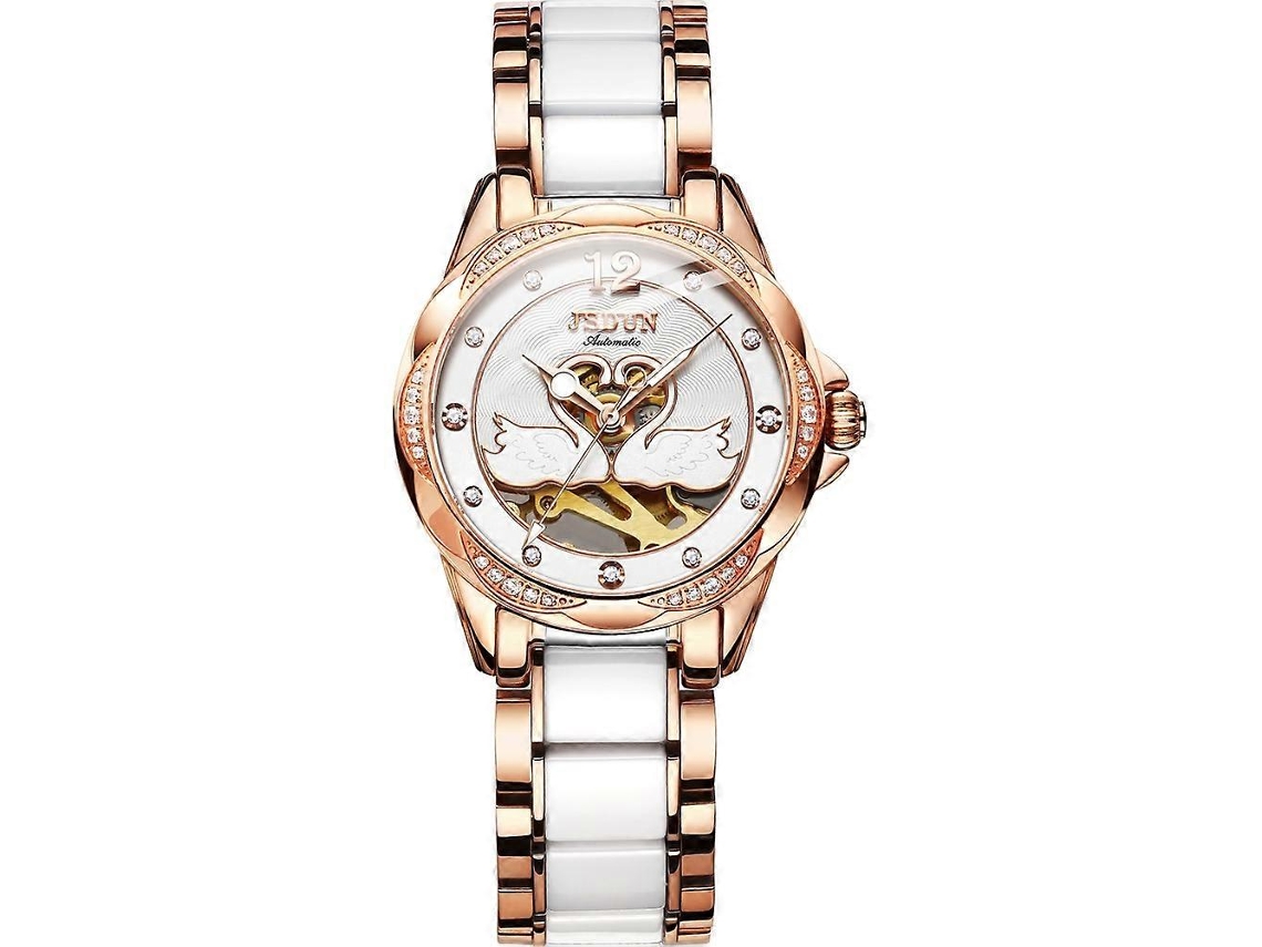 Reloj mecánico para mujer Jin Shi Dun 8831, con detalles de diamantes calados y revestimiento cerámico resistente al agua.