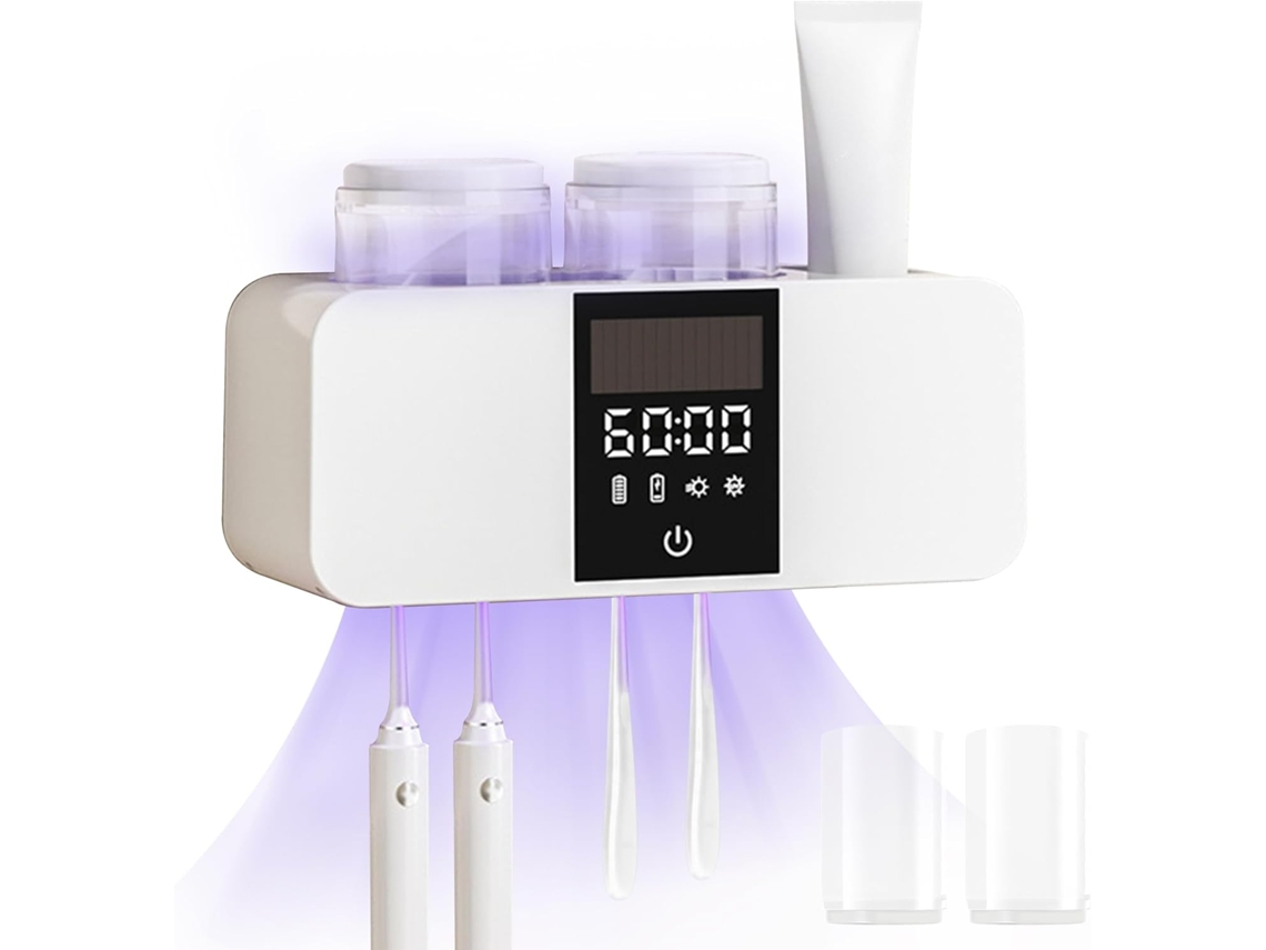Portacepillos de dientes UV, 5 compartimentos, secado al aire, temporizador, montaje en pared con compartimento reemplazable Aeuzwr