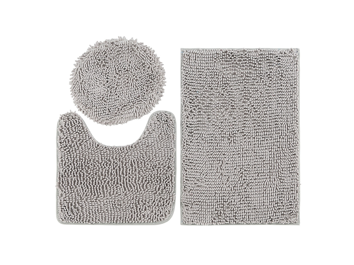 Juego de 3 alfombrillas de baño antideslizantes y absorbentes de agua en color gris