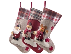 3 Calcetines Navideños Clásicos Grandes Con Personajes Papá Noel, Muñeco De Nieve Y Reno Para Decoración Y Regalos