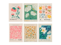 FNINIJEDE Pôster De Arte Floral Para Decoração De Parede, 6 Peças De Impressões Estéticas Coloridas Sem Moldura Para Quarto, Sala De Estar E Banheiro
