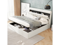 Cama De Almacenamiento Hidráulica De 140x200 Con Espuma De Poliuretano Blanca, Colchón No Incluido.